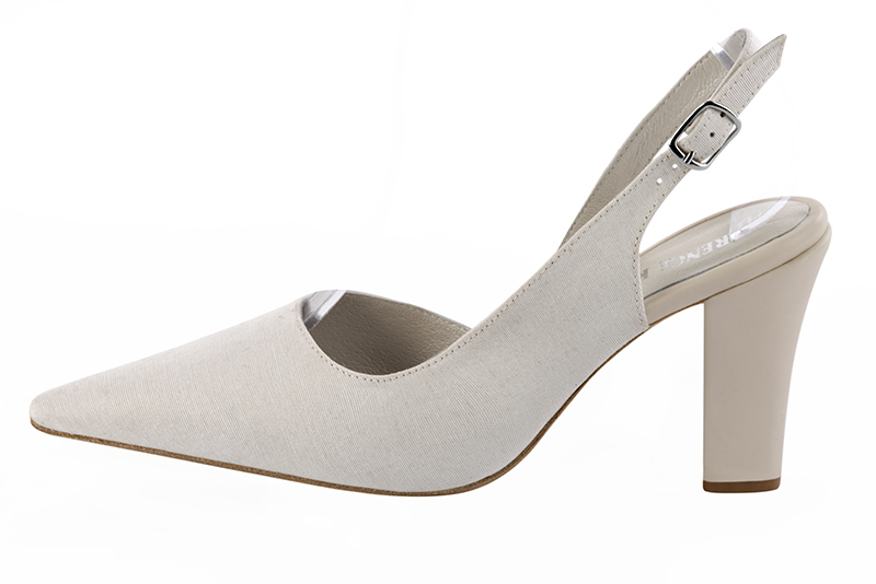 Pearl grey women's slingback shoes. Pointed toe. High kitten heels. Profile view - Florence KOOIJMAN